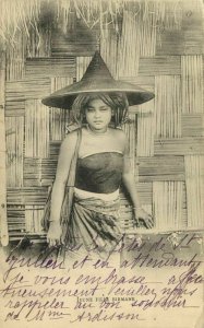 burma, Young Native Burmese Girl with Large Hat (1905) Postcard