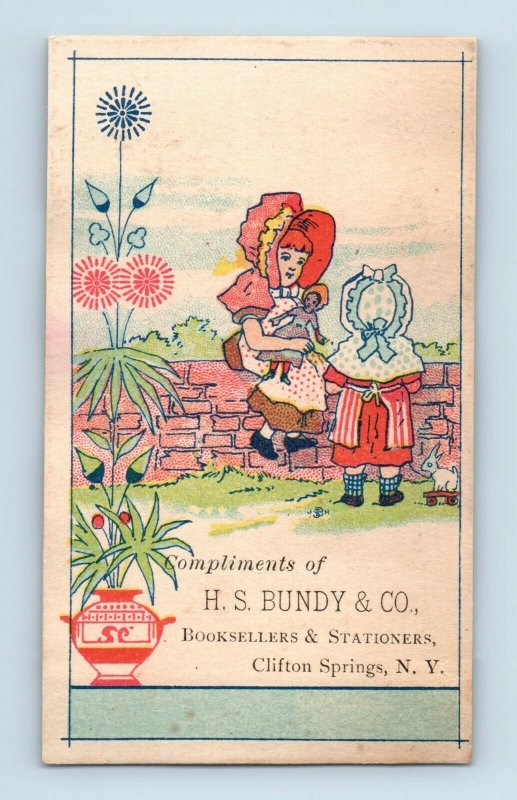 Lot Of 3 1880's H.S Bundy Booksellers Stationers Easter Cards Cute Girls P163