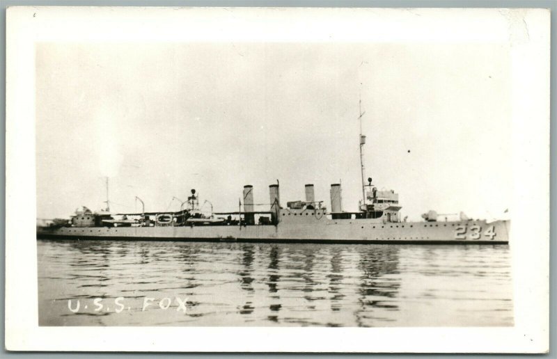 MILITARY SHIP USS FOX VINTAGE REAL PHOTO POSTCARD RPPC