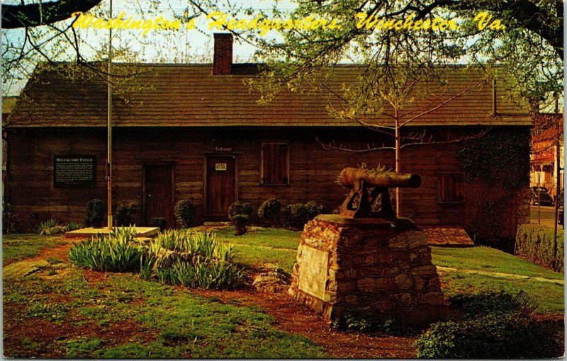 Washington Headquarters Winchester VA Old Cabin Canon Monument VTG Postcard UNP 