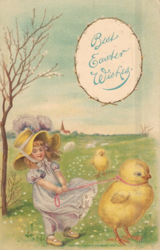 Best Easter Wishes - Girl Walking a Chick - Max Feinberg 1910 - 03.94