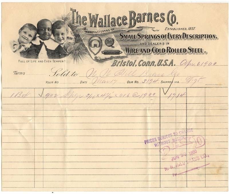 1900-03 Billhead, THE WALLACE BARNES COMPANY,  Bristol, Connecticut