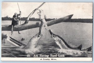 Crosby Minnesota MN Postcard Death Exaggerated Fish Fishermen c1910's Antique