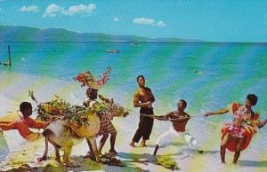 Jamaica Cast Of Native Floor Show Rehearsing On The Beach