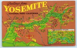 YOSEMITE NATIONAL PARK, California CA ~ ILLUSTRATED MAP & Village 1960s Postcard