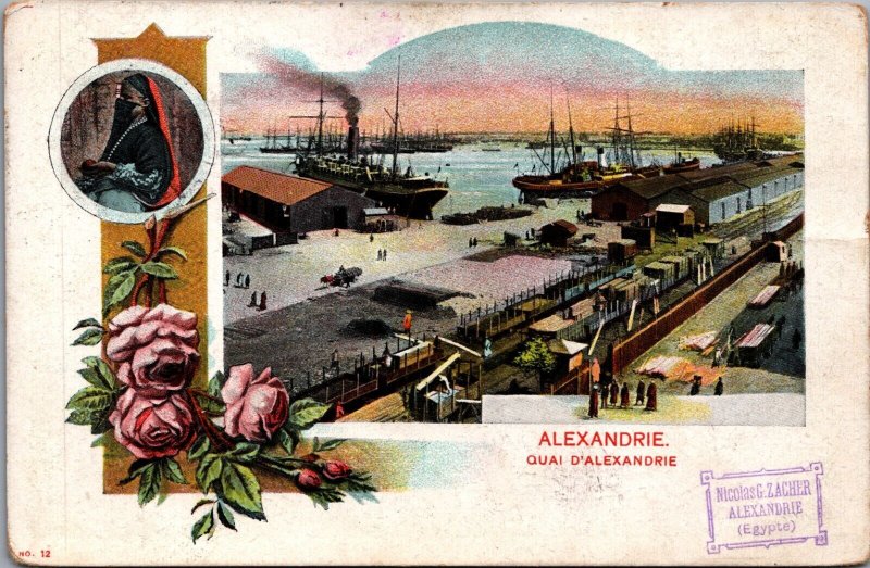 Egypt Alexandrie Quai D'Alexandrie, Alexandria Vintage Postcard C129