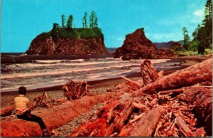 Beach at Trail No 4 Kalalach Washington WA UNP Chrome Postcard