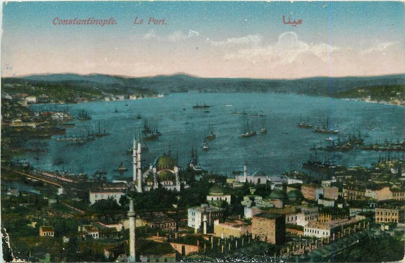 Turkey Constantinople Istanbul harbour panorama early postcard