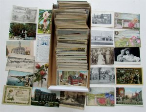 Lot of 516 ANTIQUE & VINTAGE POSTCARDS RPPC TOWNS VIEWS RPPC COMIC NO CHROMES  