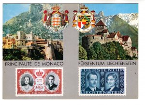 Royal Stamps, Monaco, Liechtenstein on Postcard