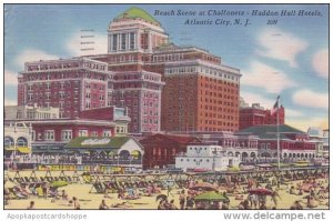 New Jersey Atlantic City Beach Scene At Chalfonete Haddon Hall Hotels 1955