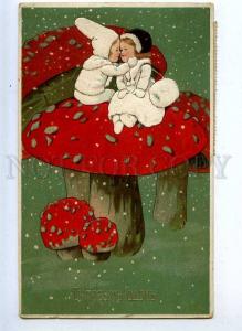 201193 RUSSIA HAPPY NEW YEAR kids on Amanita RPPC embossed