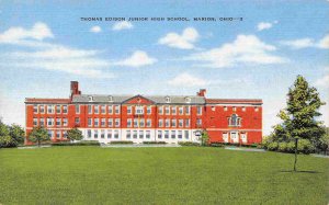 Thomas Edison Junior High School Marion Ohio 1940s linen postcard