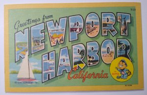 Greetings From Newport Harbor California Large Letter Postcard Boat Skipper Ship