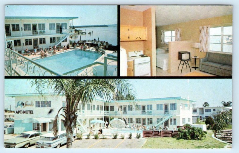 2 Postcards CLEARWATER BEACH, Florida FL ~ Roadside SURF 'N SAND MOTEL 1950s-60s