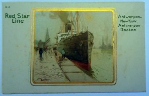 3 VINTAGE POSTCARDS GOLD PRINTING OF RED STAR LINE - 1920. UNUSED!!!