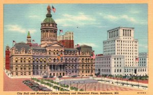 Vintage Postcard City Hall Municipal Office Building Memorial Plaza Baltimore MD