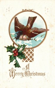 A Merry Christmas Special Holiday Yuletide Bird FlyingVintage Postcard