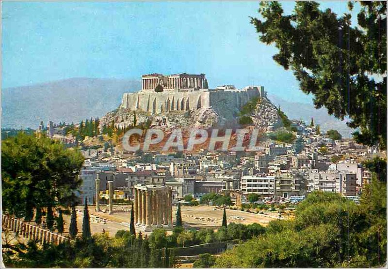 Postcard Modern Athens The Temple of Zeus and the Acropolis Olypien