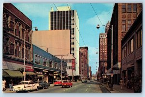 Des Moines Iowa IA Postcard Locust Street Business Section c1960's Vintage Cars