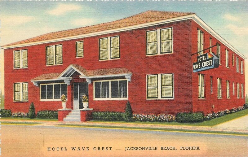 Postcard 1940s Florida Jacksonville Beach Hotel Wave Crest occupation 23-11984