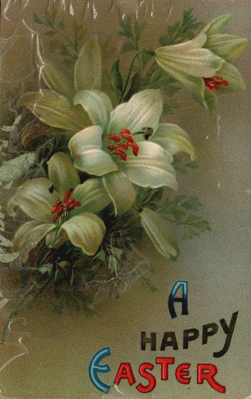 Vintage Postcard A Happy Easter Flower Bouquet Holiday Greetings And Wishes Card