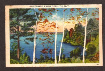 NY Greetings from CORINTH NEW YORK Postcard Linen PC