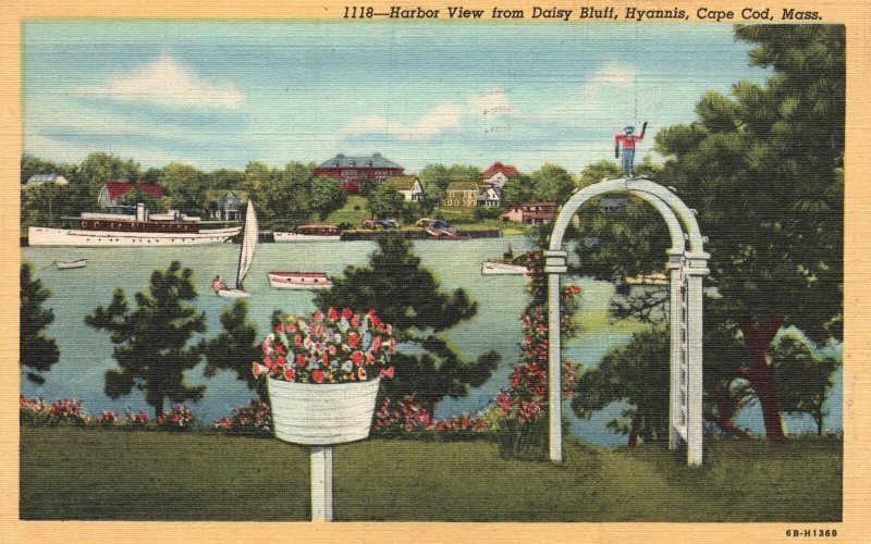 Vintage Postcard 1948 Harbor From Daisy Bluff Hyannis Cape Cod Massachusetts MA