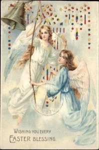 Easter Angels Hold to Light HTL Ringing Bell Die-Cut c1910 Vintage Postcard
