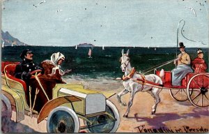 Artist Donaldini jr Dresden Horse Automobile Beach KB&D Serie 3033 Postcard V5