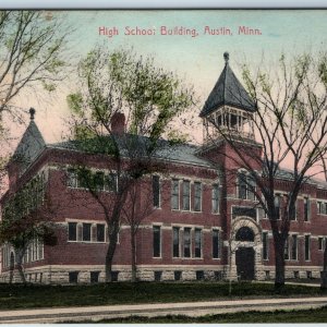 c1910s Austin, Minn High School Building Hand Colored PC by Schleuder Paper A198