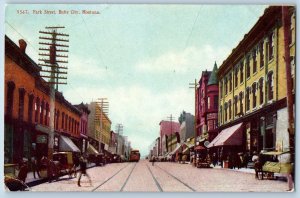 Butte Montana MT Postcard Park Street Trolley Horse Drawn Carriage Scene Vintage