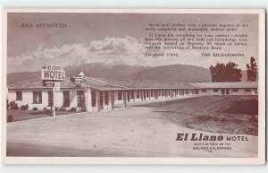 El Llano Motel, Salinas, CA Roadside  Monterey County 1940s Vintage Postcard