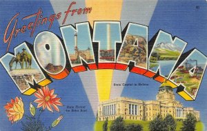MONTANA Capitol Helena Greetings Large Letter Linen c1940s Vintage Postcard