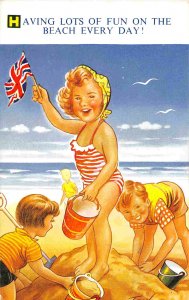 Sand Castle Kid Beach Fun Union Jack Flag Bamforth SeashoreKiddy Series postcard