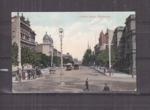 VICTORIA, MELBOURNE, COLLINS STREET, TRAMS, 1908 ppc., used.