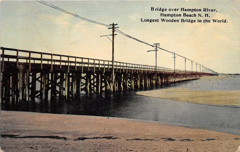 Hampton Beach New Hampshire~Wooden Bridge over Hampton River~1912 Postcard