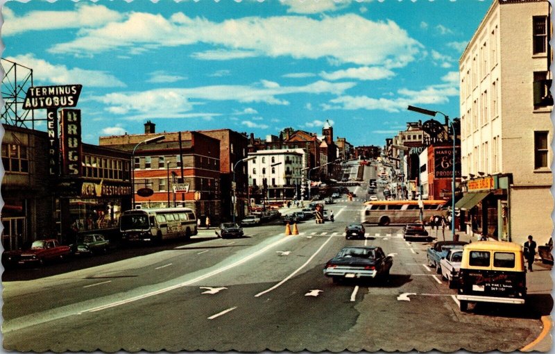 Vtg Sherbrooke Quebec Canada King Street East View Old Cars 1960s Postcard