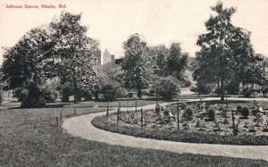 Vintage Postcard Jefferson Square Grounds Trees Recreational Omaha Nebraska NB