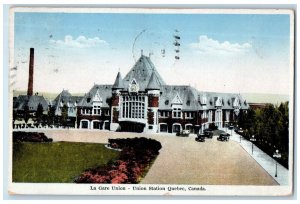 1938 La Gare Union - Union Station Quebec Canada Vintage Posted Postcard 