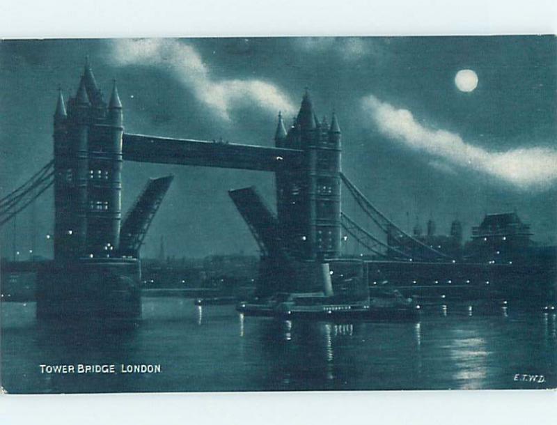 Unused Old Postcard TOWER BRIDGE Night View Of London England UK F5346