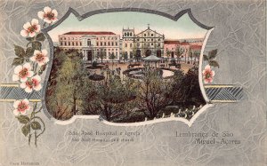 Portugal Lembranca de Sao Miguel Azores Sao Jose Hospital Flowers postcard C313