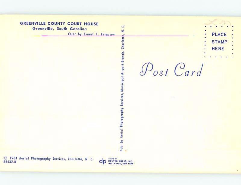 Unused Pre-1980 COURTHOUSE SCENE Greenville South Carolina SC d2297