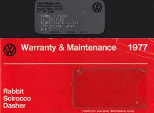 1977  Volkswagen  Rabbit  Scirocco  Dasher  Maintenance Owner's Guide  7 x 4
