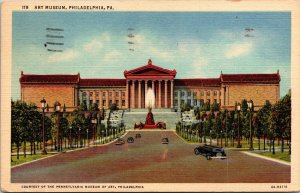 Art Museum Philadelphia PA Pennsylvania Linen Postcard PM Newtonville MA Cancel 