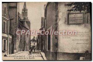 Postcard Old St Julien du Sault Rue de la Liberte and stone of the Bastille