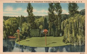 Vintage Postcard 1920s Theatre International Friendship Gardens Michigan Indiana