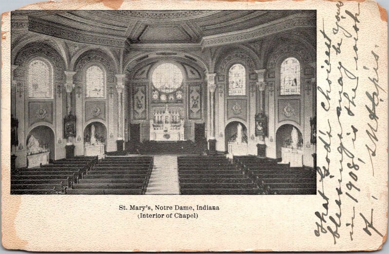 Interior of St Mary's Chapel, Notre Dame IN c1907 Vintage Postcard U70