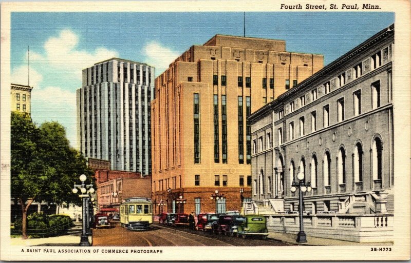 ST PAUL, MN Minnesota  FOURTH STREET SCENE Telephone Co~Library LINEN POSTCARD