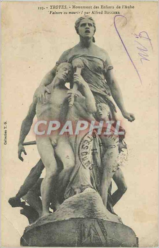 Old Postcard Troyes Aube Children Monument